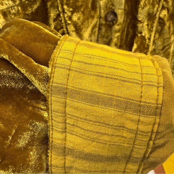 Maeve Anthropologie Karina Chartreuse Velvet Button Down Shirt Blouse Size 10 - Picture 7 of 12